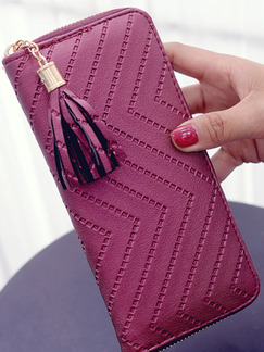 Purple Leather Car Suture Zip-Around Wristlet Wallet