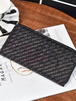 Black Leather Braided Pattern Zip-Around Wristlet Wallet