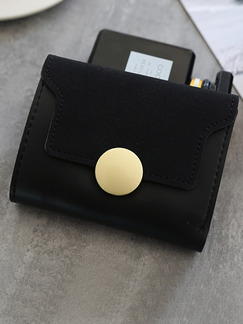 Black Leather Scrub Metal Button Three Fold Wallet