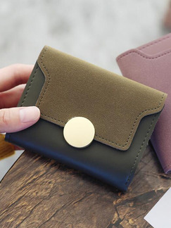 Green & Brown Leather Scrub Metal Button Three Fold Wallet