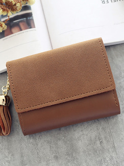 Brown Leather Scrub Tassel Three Fold Multi-Function Wallet