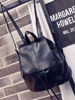 Black Leather Drawstring Buckle Shoulders Backpack Women Bag