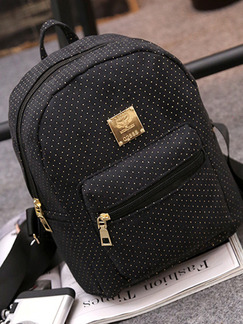 Black Canvas Wavelet Points Shoulders Backpack Women Bag