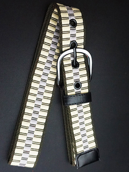 Brown Black and Yellow Buckle Woven Canvas Men Belt
