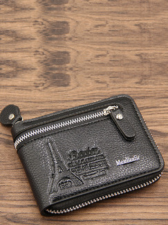 Black Leather Zipper Two-Folds Short Men Wallet