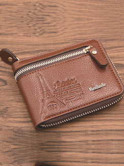 Light Coffee Leather Zipper Two-Folds Short Men Wallet