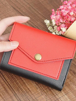 Red Leather Contrast Three-Folds Short Wallet