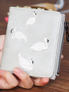 Light Gray Leather Zipper Embroidery Short Wallet