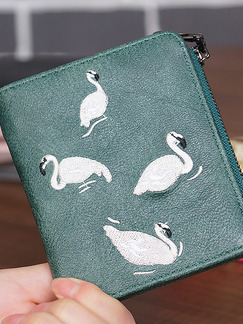 Green Leather Zipper Embroidery Short Wallet