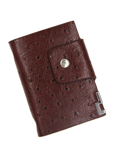 Dark Brown Leather Magnetic Button  Short Card Men Wallet
