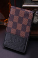 Coffee Leather Grid License Photo Holder Short Card Men Wallet