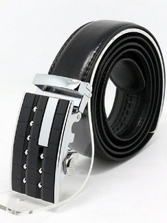 Black Automatic Buckle Litchi Pattern Leather Men Belt