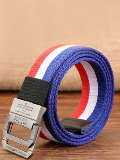 Blue White and Red Double Buckle Braided Stripe Canvas Men Belt