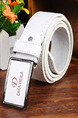 White Smooth Buckle  Leather Men Belt