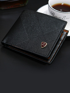 Black Leather Knurling Photo Holder Short Bifold Men Wallet
