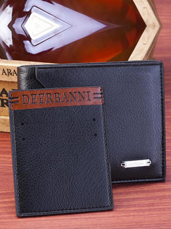 Black Leather Letter Photo Holder Short Bifold Men Wallet