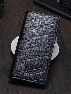 Black Leather Litchi Pattern Credit Card Photo Holder Long Men Wallet