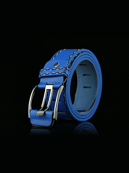 Royal Blue Pin Buckle Thread Leather Men Belt
