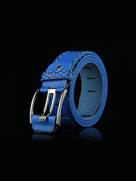 Royal Blue Pin Buckle Thread Leather Men Belt