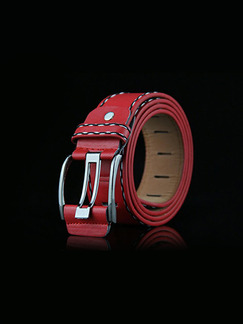 Red Pin Buckle Thread Leather Men Belt