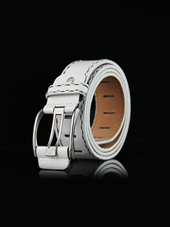 White Pin Buckle Thread Leather Men Belt