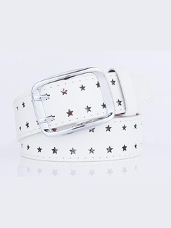 White Double Pin Buckle Cutout Stars Leather Men Belt