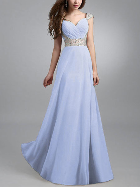 Blue Maxi V Neck Wrap Plus Size Dress  for Bridesmaid Prom  