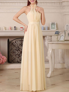 Cream Halter Maxi Plus Size Petite Dress for Bridesmaid Prom