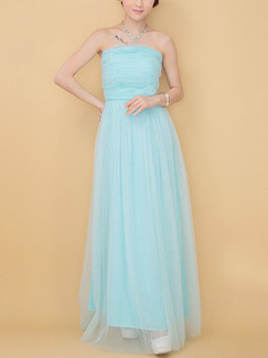 Blue Strapless Maxi Dress for Prom Bridesmaid