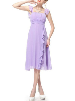 Purple Chiffon Below Knee Long Dress for Cocktail Prom