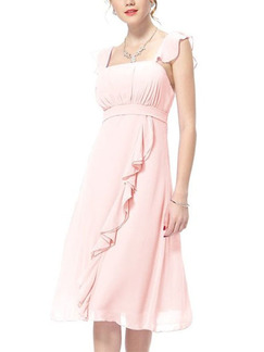 Pink Chiffon Below Knee Long Dress for Cocktail Prom