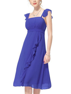 Blue Chiffon Below Knee Long Dress for Prom Cocktail
