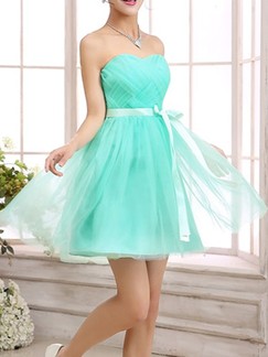 Green Fit & Flare Above Knee Strapless Dress for Bridesmaid Prom