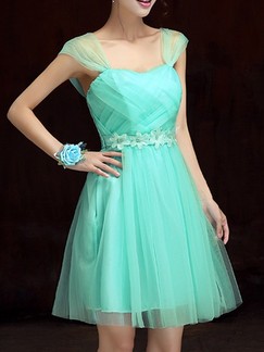 Green Fit & Flare Above Knee Dress for Bridesmaid Prom