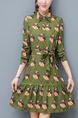 Green Colorful Above Knee Plus Size Shift Long Sleeve Shirt Dress for Casual Office
