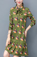 Green Colorful Above Knee Plus Size Shift Long Sleeve Shirt Dress for Casual Office