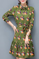 Green Colorful Above Knee Plus Size Shift Long Sleeve Shirt Dress for Casual Office