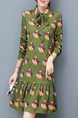 Green Colorful Above Knee Plus Size Shift Long Sleeve Shirt Dress for Casual Office