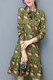 Green Colorful Above Knee Plus Size Shift Long Sleeve Shirt Dress for Casual Office