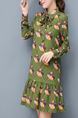 Green Colorful Above Knee Plus Size Shift Long Sleeve Shirt Dress for Casual Office