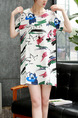 White Colorful Shift Above Knee Plus Size Dress for Casual Party
