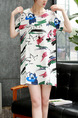 White Colorful Shift Above Knee Plus Size Dress for Casual Party