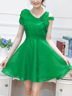 Green Fit & Flare Plus Size Above Knee Dress for Casual Party