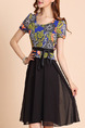 Black and Colorful Fit & Flare Above Knee Plus Size Dress for Casual Party