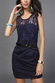 Blue Bodycon Above Knee Plus Size Lace Dress for Casual Evening Party
