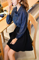 Blue and Black Fit & Flare Above Knee Plus Size Shirt Long Sleeve Dress for Casual Office