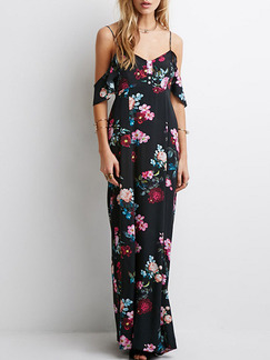 Black Maxi Plus Size Slip Floral Dress for Casual Beach