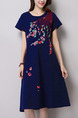 Blue Shift Knee Length Plus Size Dress for Casual