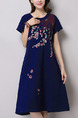 Blue Shift Knee Length Plus Size Dress for Casual