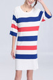 White Red Blue Shift Knee Length Dress for Casual